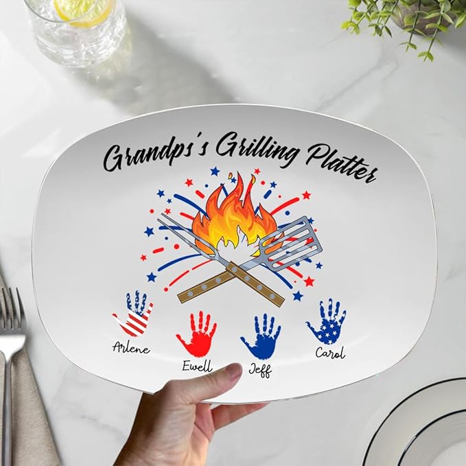 Personalized 4th Of July Platter Custom Name Independence Day Plates Memorial Day, Ceramic Dinner Plate Ceramic Display Plate Red White and Blue Plates