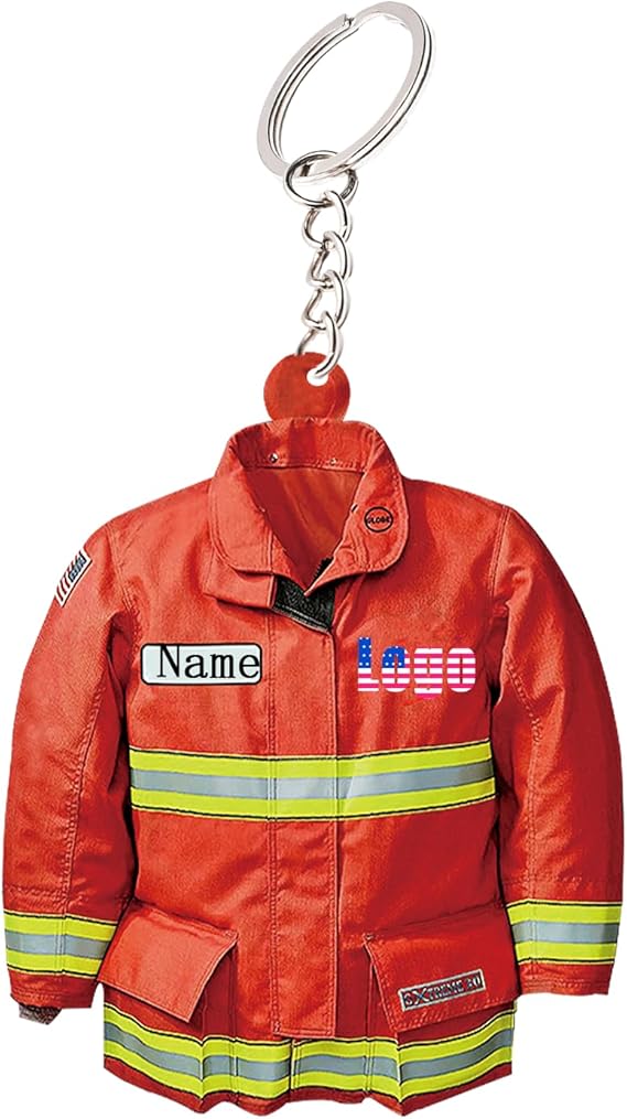 Personalized Firefighter Keychain Custom Firefighter Gifts for Men Acrylic Keychain with Iamge Name Number