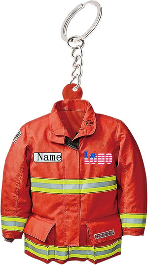 Personalized Firefighter Keychain Custom Firefighter Gifts for Men Acrylic Keychain with Iamge Name Number