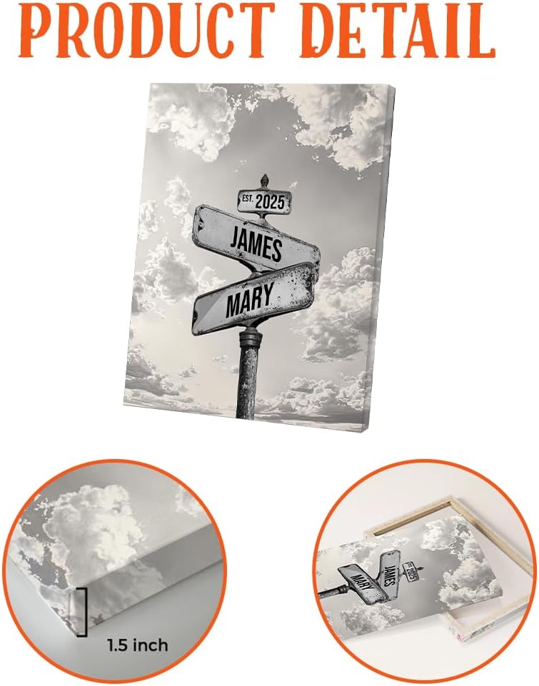 Personalized Crossroads Street Sign Wall Art for Couples, Anniversary Canvas for Couple, Gift for Valentines Day, Girlfriend Boyfriends Gifts, Custom Poster for Wife and Husband