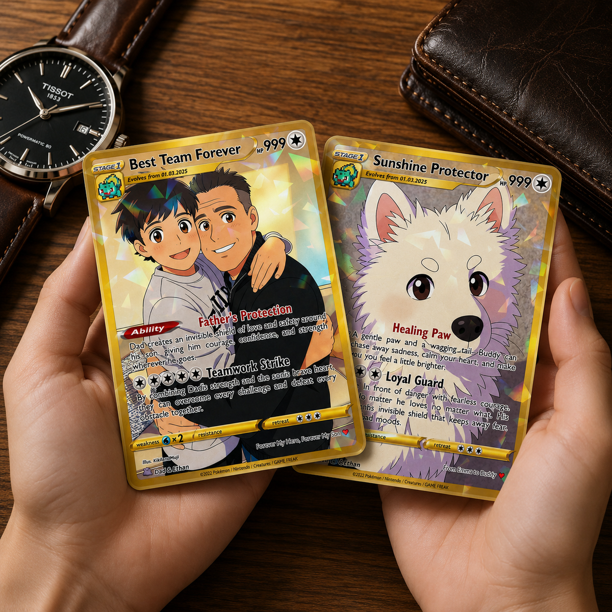 Custom Father Son Card, Personalized Dad and Son Portrait, Trading Card Gift for Father s Day, Family Keepsake