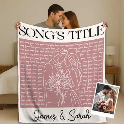 Personalized Song Lyrics Blanket Custom Couple Gift with Names, Favorite Song & Photo Romantic Line Art Style Throw for Him or Her Anniversary or Valentine s Gift for Husband or Wife