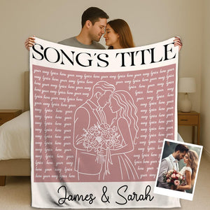 Personalized Song Lyrics Blanket Custom Couple Gift with Names, Favorite Song & Photo Romantic Line Art Style Throw for Him or Her Anniversary or Valentine s Gift for Husband or Wife