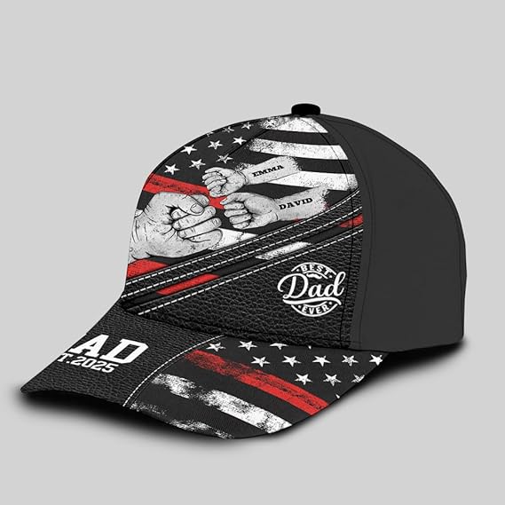 Personalized Dad Baseball Cap with Kid Names Custom Fist Bump Hat for Fathers Day, Birthday, Daddy, Grandpa Gift
