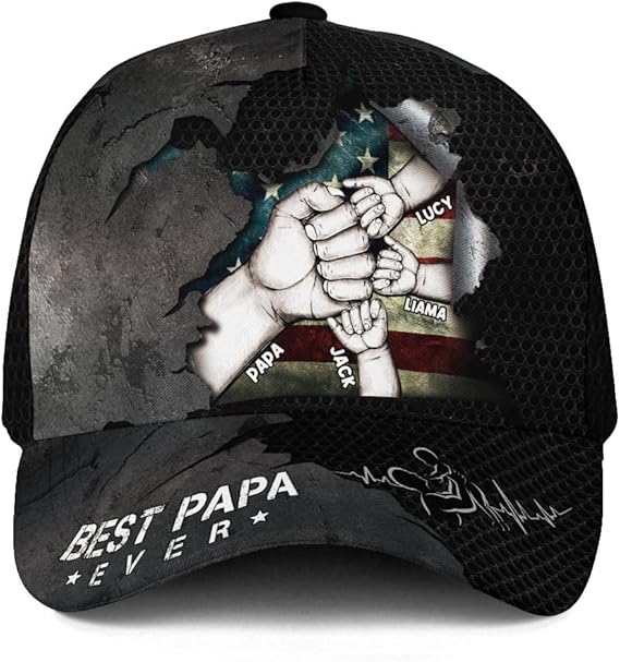 Best Dad Ever Customized Fathers Day Baseball Cap, Best Papa Ever Personalized Fist Bump Cap