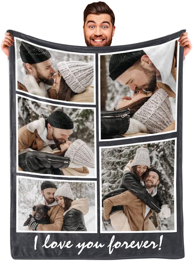 Custom Blanket with Photos Text Personalized Blanket Thows with Picture Customizable Blanket Photo Blankets Customize for Couple Girlfriend Boyfriend Wife Husband
