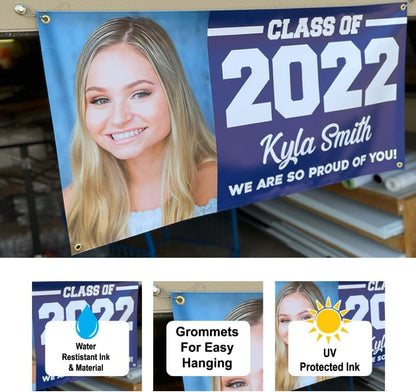 Class of 2025 Graduation Vinyl Banner Personalized Sign, Customizable School Colors, Custom Photo Graduation Gift Graduation Decoration