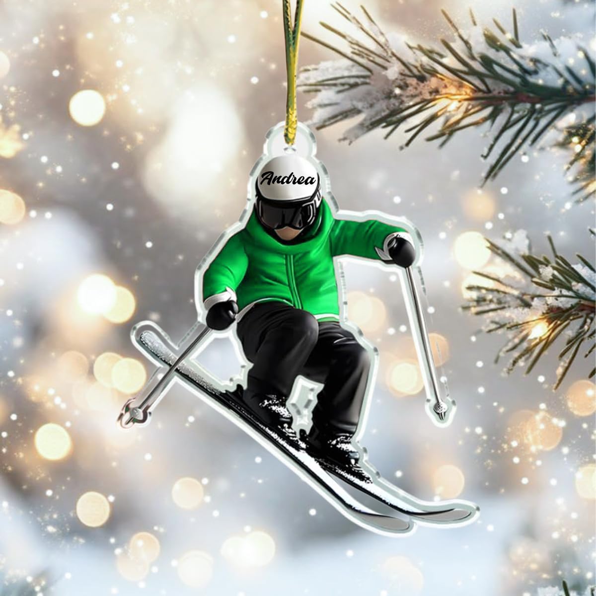 Personalized Skiing Ornaments 2025, Custom Skier Acrylic Christmas Ornament with Name, 2D Flat Ski Ornament for Snow Lovers, Unique Winter Sports Gift for Skiers & Snowboard Fans
