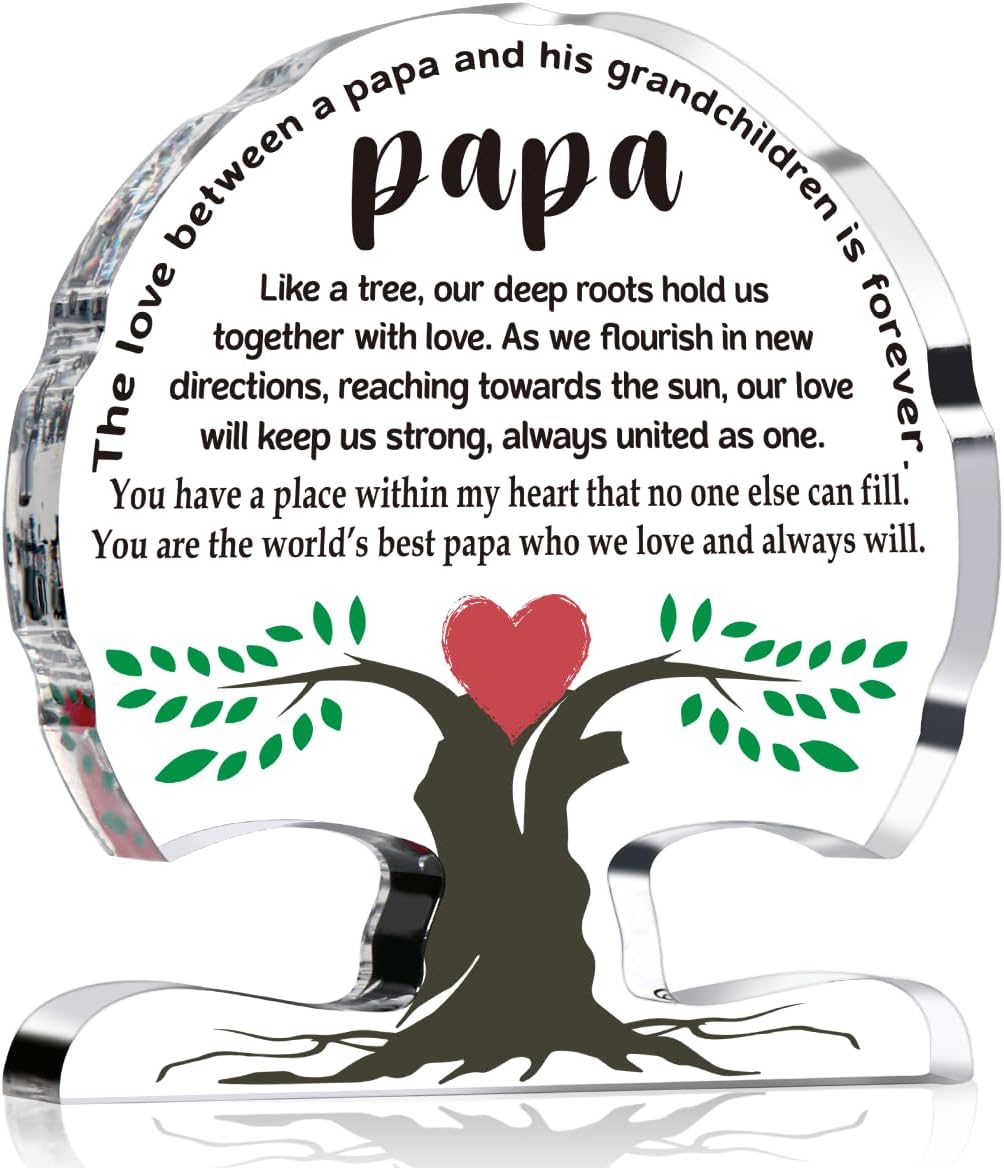 Fathers Day Papa Gift from Grandchildren, Birthday Gifts for Papa Grandfather, Appreciation Thank You Grandpa Papas Acrylic Tree Desk Signs Plaque Home Office Decor