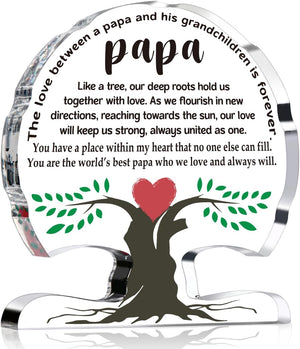 Fathers Day Papa Gift from Grandchildren, Birthday Gifts for Papa Grandfather, Appreciation Thank You Grandpa Papas Acrylic Tree Desk Signs Plaque Home Office Decor