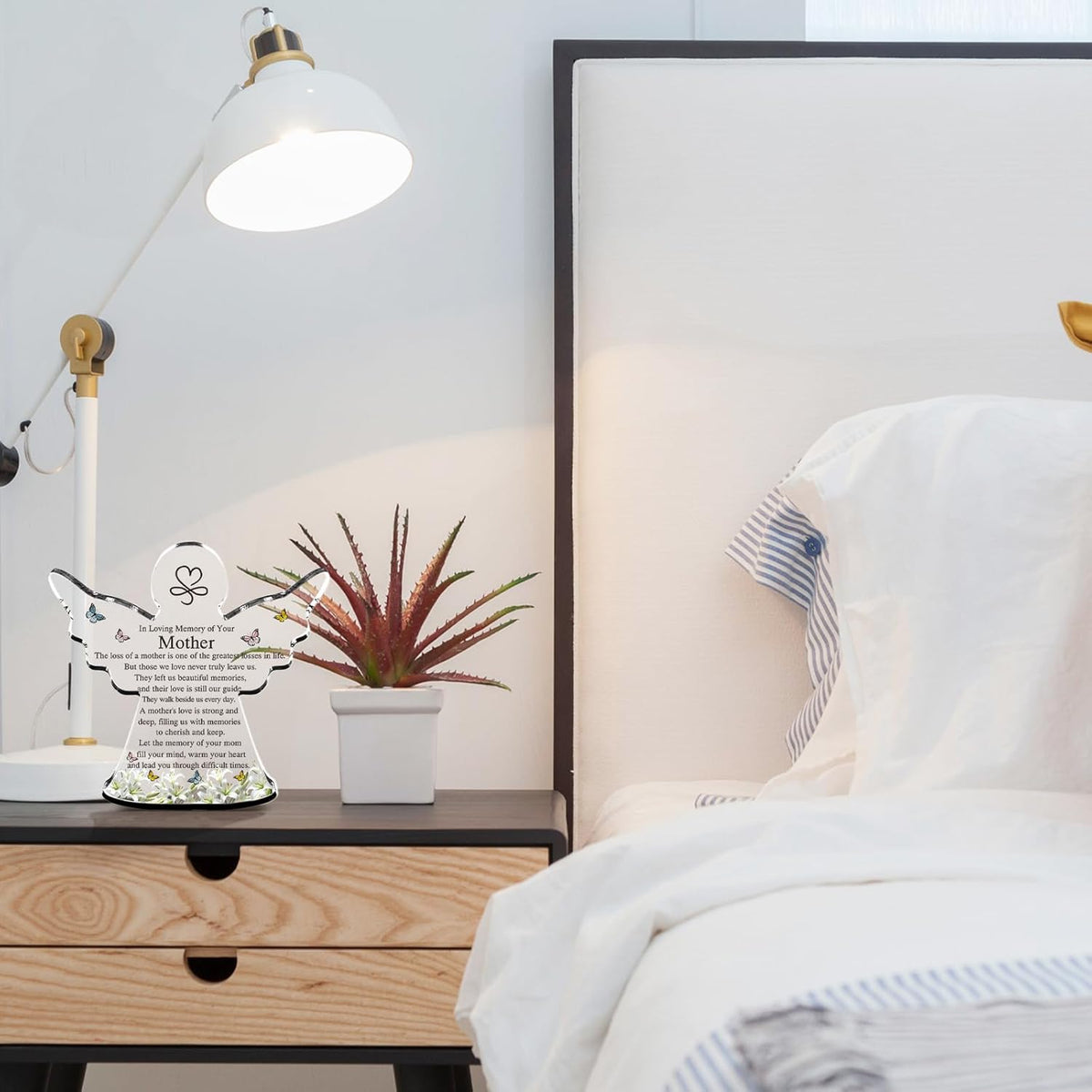 Sympathy Bereavement Gift Angel Red Cardinal Acrylic Memorial Gift for Loss of Loved One Remember Me Grieving Keepsake for Mom Dad Grandma Friend(Mom)