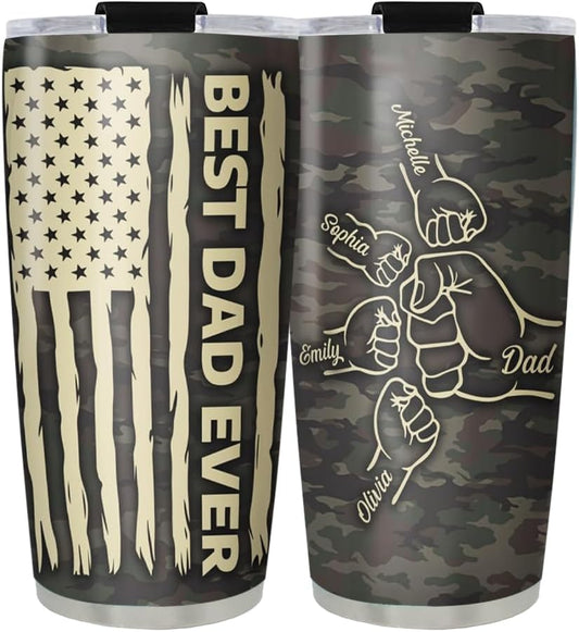 Personalized Dad Tumblers with Kids Names, Father's Day Tumbler, Gift for Fathers Day, Best Dad Ever Tumbler, Dad's Fist Bump, Custom Gifts for Father from Kids