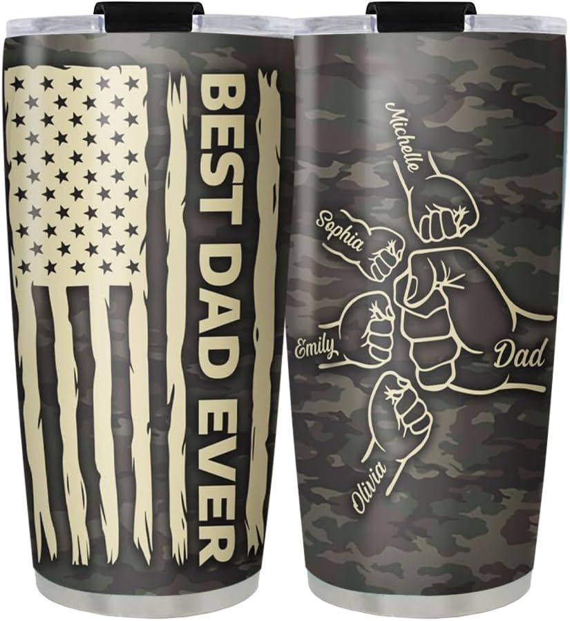 Personalized Dad Tumblers with Kids Names, Father's Day Tumbler, Gift for Fathers Day, Best Dad Ever Tumbler, Dad's Fist Bump, Custom Gifts for Father from Kids