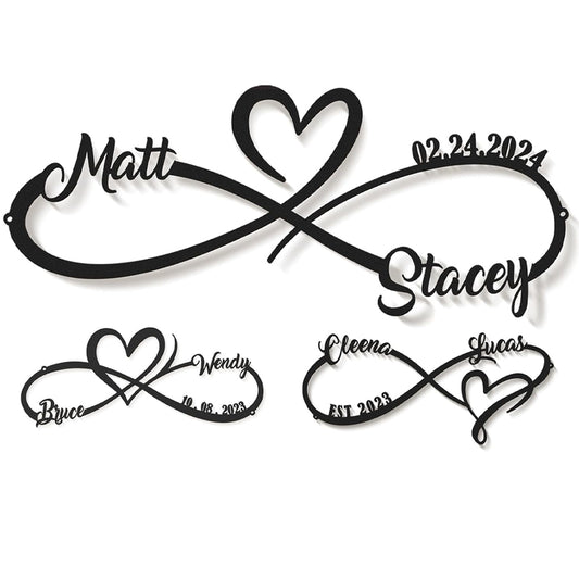Personalized Anniversary Wedding Gifts for Couples 2025, Customized Metal Infinity Signs with Names & Date, Love Heart Unique Wall Art for Newlyweds Valentines