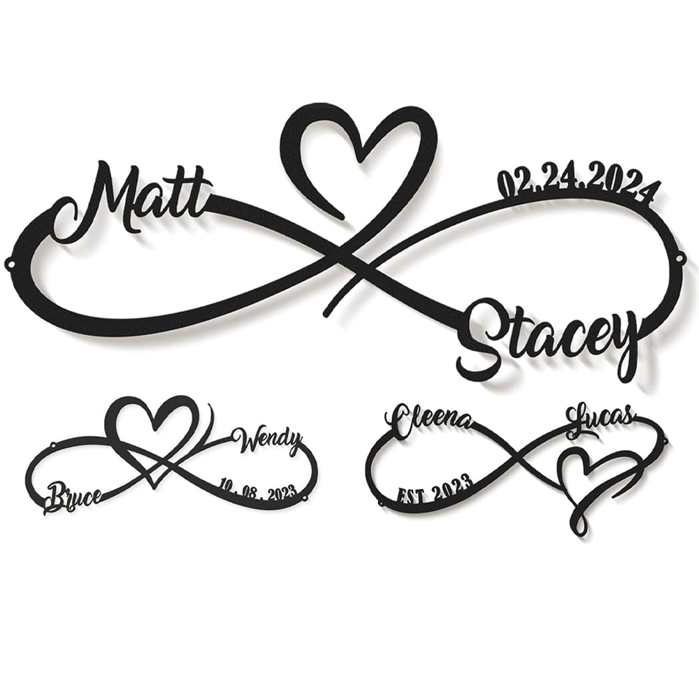 Personalized Anniversary Wedding Gifts for Couples 2025, Customized Metal Infinity Signs with Names & Date, Love Heart Unique Wall Art for Newlyweds Valentines