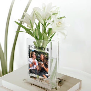 Personalized Acrylic Book Shaped Flower Holder Custom Name & Photo Gift for Bestie Birthday Cute Clear Acrylic Decoration for Friends, Girls, Desk, Dorm or Room Display