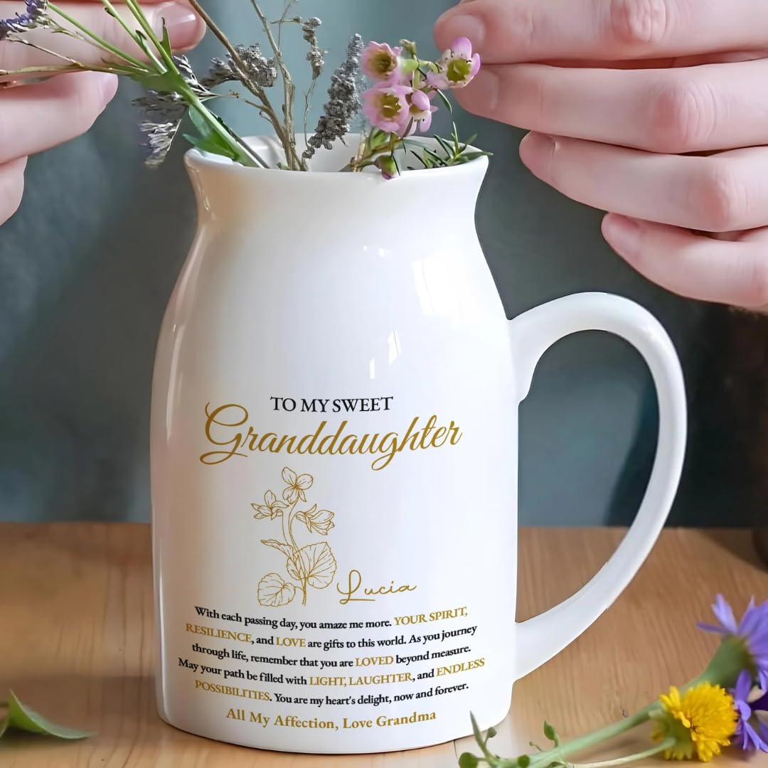 To My Sweet Granddaughter - Personalized Custom Flower Vase, Your Spirit Resilience and Love Are Gifts To This World Vase - Gift For Granddaughters, Custom Birth Month Flower Vase from Grandma