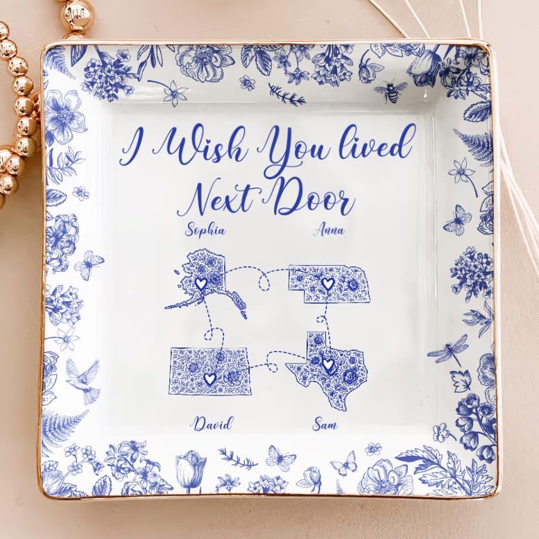 Personalized Jewelry Dish Long Distance Relationship I Miss You Toile De Jouy Custom States