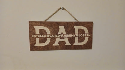 Fathers Day 2025 Gift, Dad Sign with Kids Names - Personalized Woodsign Gift for Dad from Daughter, Son