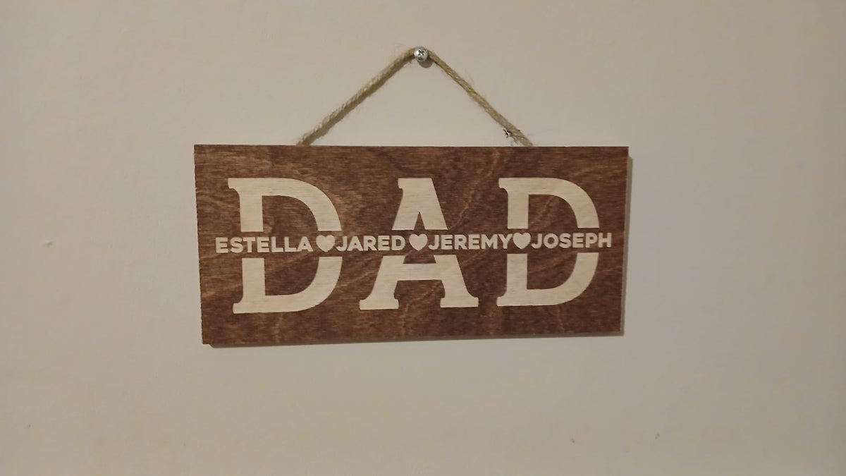 Fathers Day 2025 Gift, Dad Sign with Kids Names - Personalized Woodsign Gift for Dad from Daughter, Son