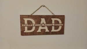 Fathers Day 2025 Gift, Dad Sign with Kids Names - Personalized Woodsign Gift for Dad from Daughter, Son