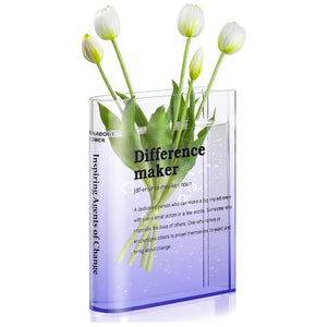 Clear Acrylic Book Vase for Flowers, Transparent Flower Vase for Home Decor, Simplicity Bookshelf Decor, Unique Stuff for Book Lovers, Difference Maker, Gift to Motivate