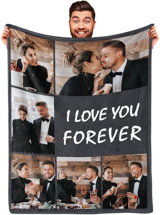 Custom Blanket with Photos Text Personalized Blanket Thows with Picture Customizable Blanket Photo Blankets Customize for Couple Girlfriend Boyfriend Wife Husband