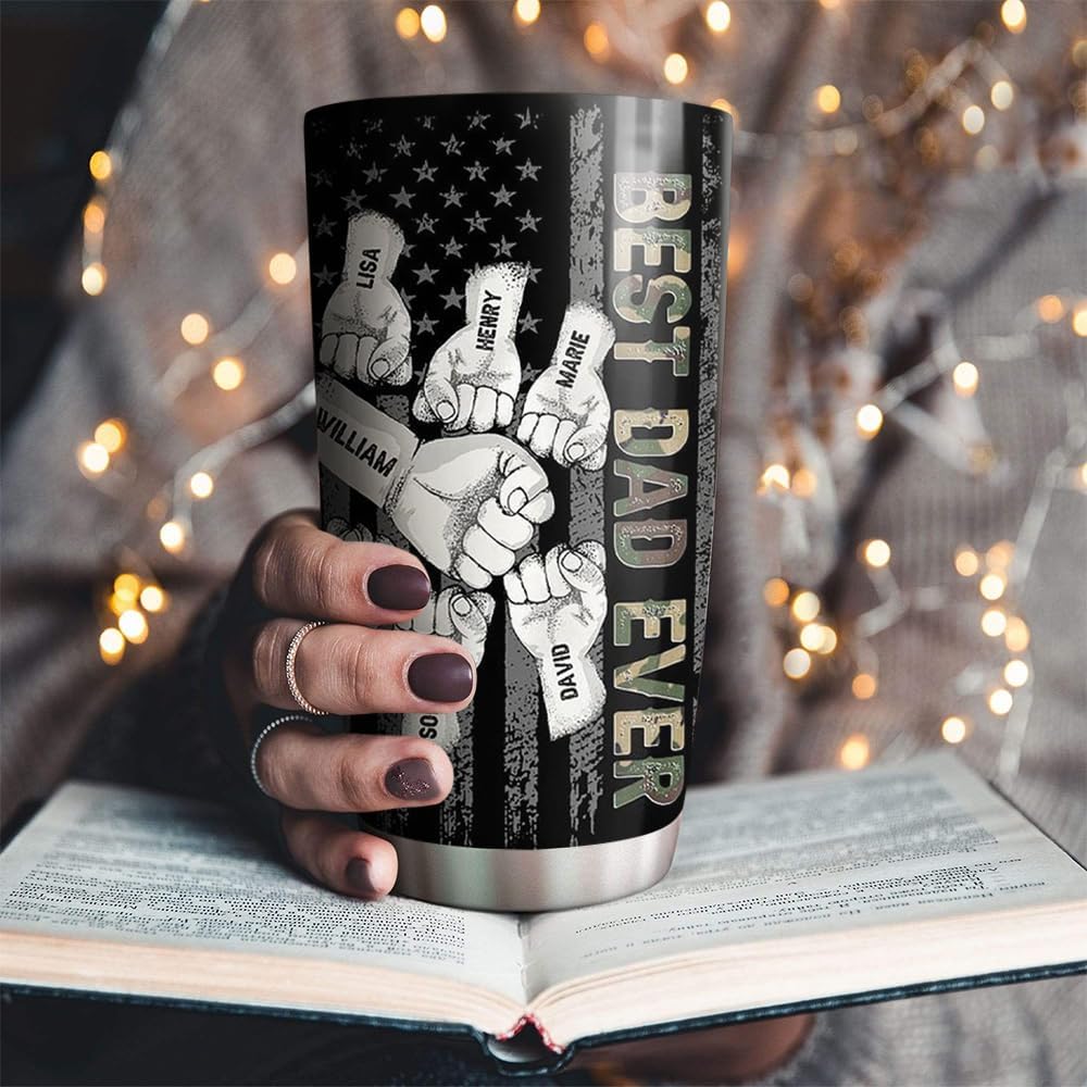 Personalized Dad Tumblers with Kids Name, Fathers Day Tumbler Gift for Fathers Day, Best Dad Ever Tumbler, Dad's Fist Bump with Kids Name, Custom Christmas Gifts for Father