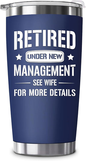 Retirement Gifts for Men - Funny Retired Gifts for Men, Husband, Dad, Coworker, Boss, Friends - 2025 Happy Retirement Gag Gift, Cool Party Idea Decorations - 20oz Navy Tumbler Cup With Gift Box