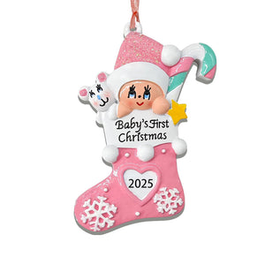 Baby's First Christmas Ornament 2025,Babys First Christmas Stocking Ornaments for Boy and Girls Personalized Babies Gifts My 1st Xmas Ornaments 2025 Window Tree Crib Fireplace Xmas Tree Decorations