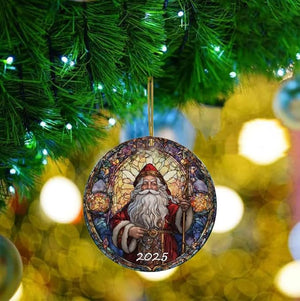 Christmas Ornaments 2025, Stained Glass Style, Round Fun Acrylic Decoration Gifts