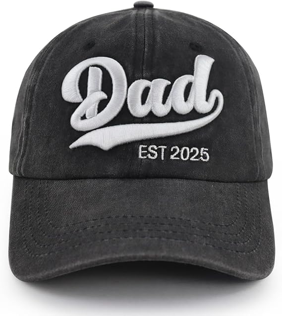 Mom and Dad EST 2025 Hat, Embroidered Adjustable Cotton New Parents Gifts Baseball Cap