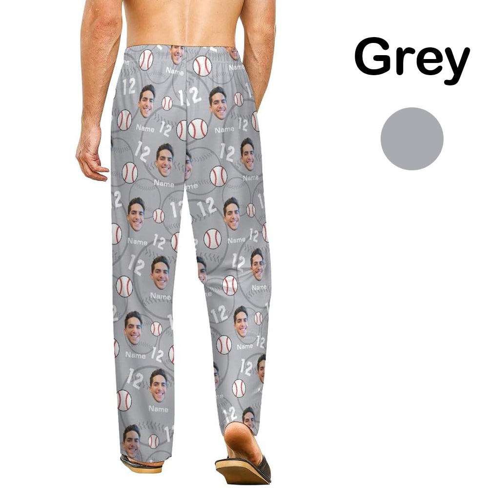 Custom Baseball Pajamas Pants for Men, Personalized Face Photo Pajama Bottoms, Gifts for Baseball Lover Players Coach