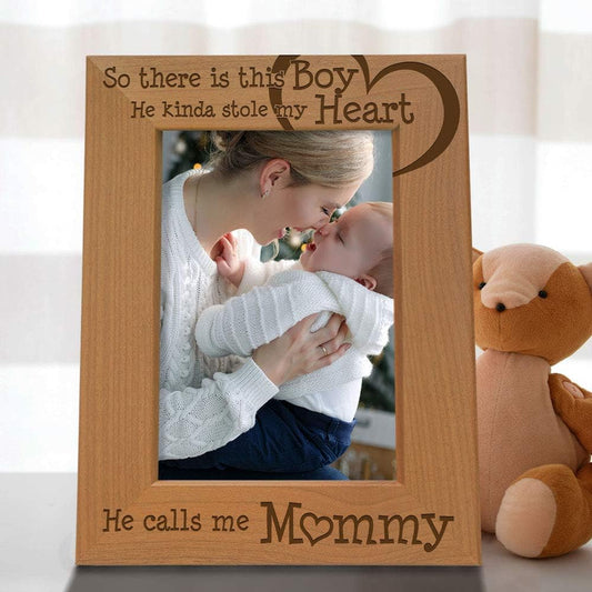 So There is This Boy He Calls me Mommy - Natural Engraved Wood Photo Frame Mother and Son Gifts, Mother's Day, Best Mom Ever, New Baby