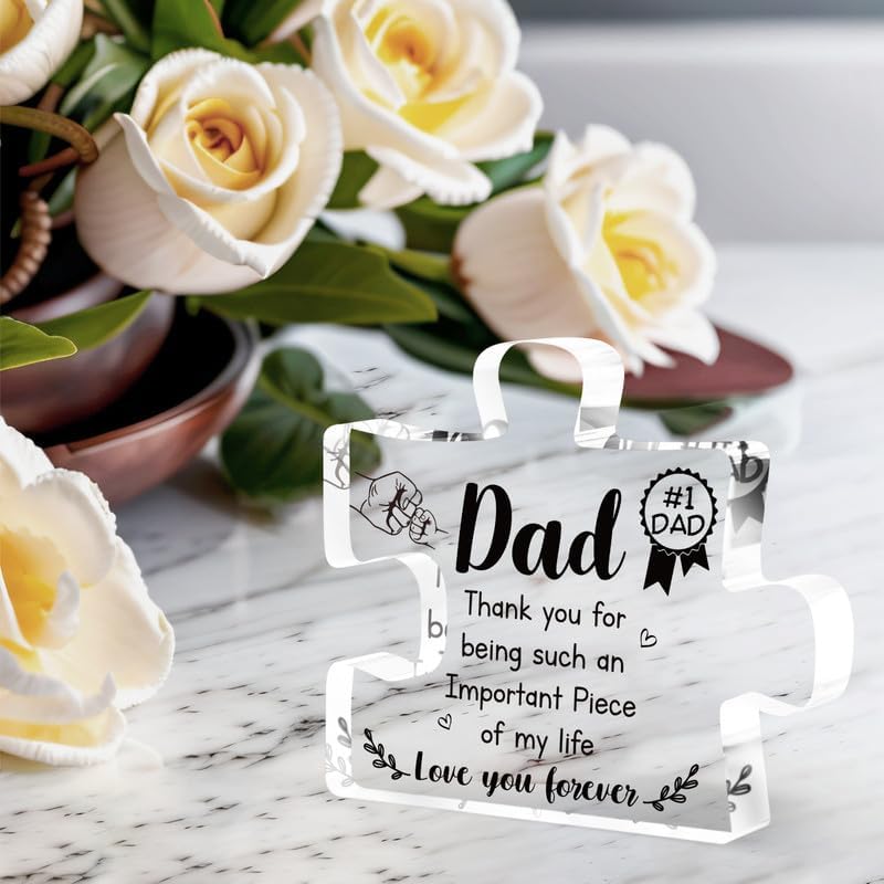 Gifts for Dad - Delicate Dad Birthday Gifts from Daughter Son - Engraved Acrylic Block Puzzle Piece Decorations Thanksgiving Christmas Birthday Gifts for Dad, Ideas