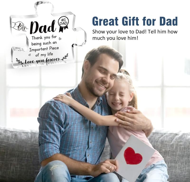 Gifts for Dad - Delicate Dad Birthday Gifts from Daughter Son - Engraved Acrylic Block Puzzle Piece Decorations Thanksgiving Christmas Birthday Gifts for Dad, Ideas