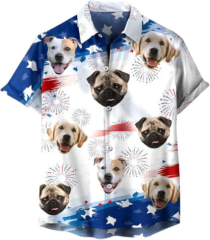 Custom Face Patriotic Short Sleeve Hawaiian Shirt, Personalized Photo Independence Day Hawaiian Shirt, Shirt for Men