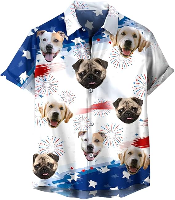 Custom Face Patriotic Short Sleeve Hawaiian Shirt, Personalized Photo Independence Day Hawaiian Shirt, Shirt for Men