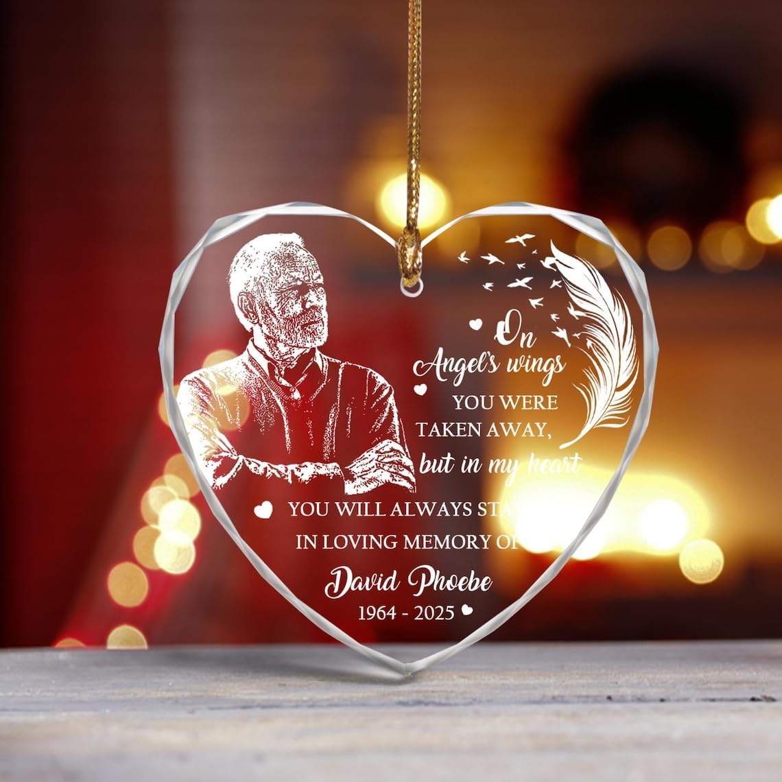 Personalized Memorial Glass Ornament, Engraved Photo Ornaments, Loss of Father, Dad Mom Loss Ornament, Remembrance Gift, Crystal Christmas Decor