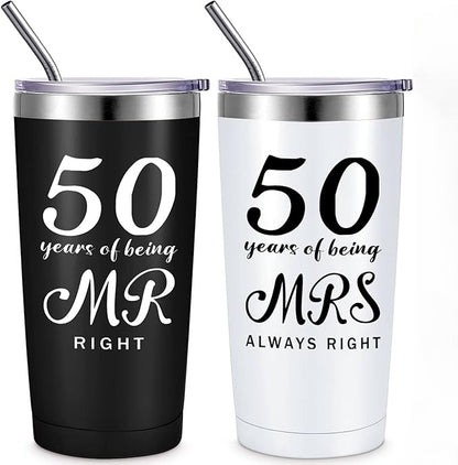 Mr. Right Mrs. Always Right Travel Tumbler Wedding Engagement Anniversary Travel Mug for Husband Wife Newlywed Couples Bride Groom Anniversary