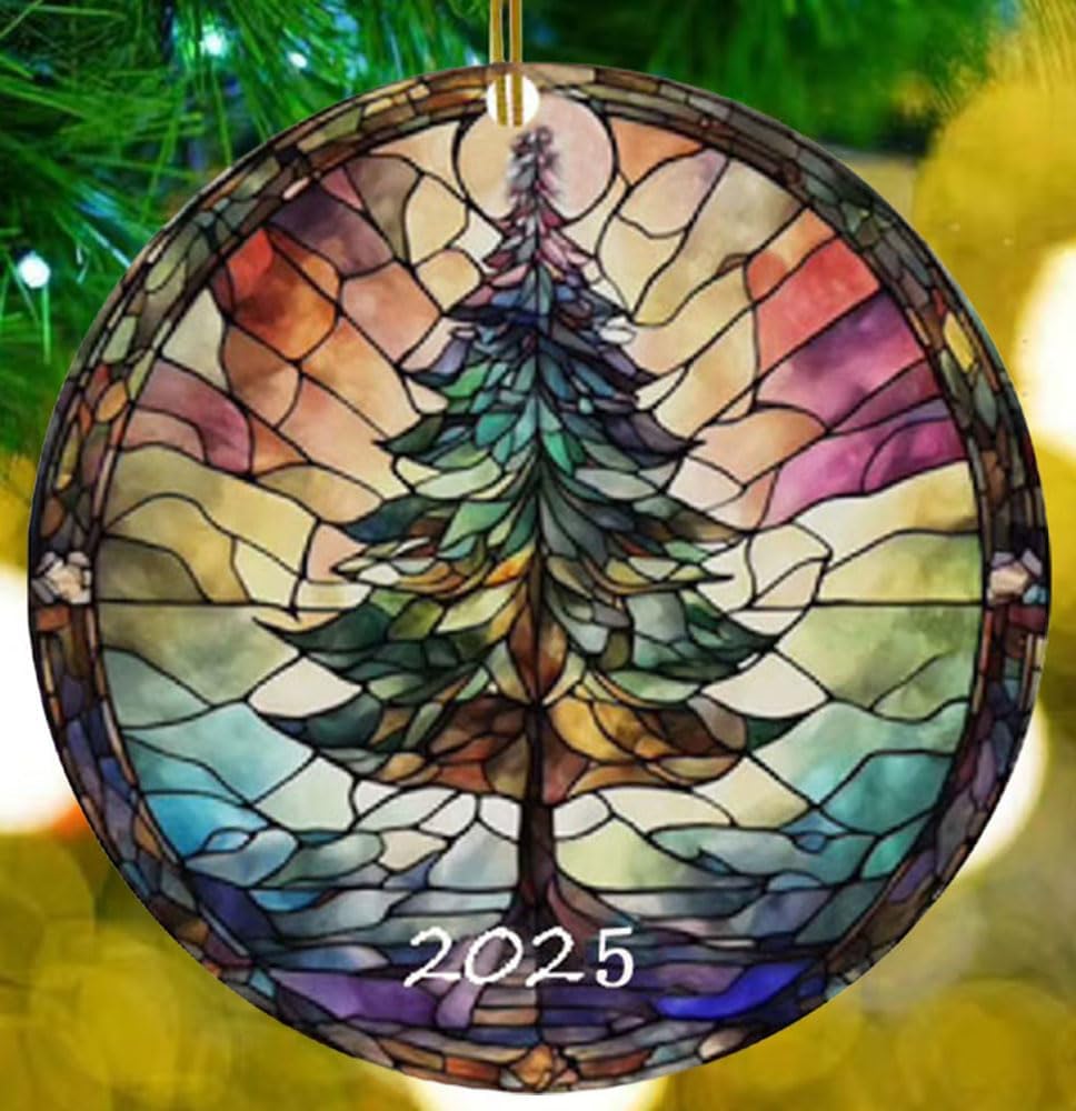 Christmas Ornaments 2025, Stained Glass Style, Round Fun Acrylic Decoration Gifts