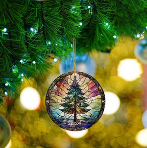 Christmas Ornaments 2025, Stained Glass Style, Round Fun Acrylic Decoration Gifts