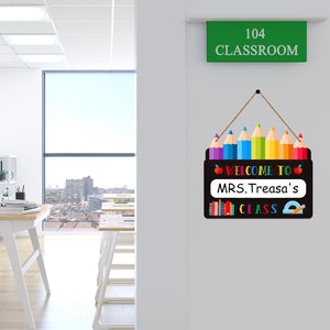 Personalized Classroom Door Sign - Welcome Signs for Classroom Door Decorations Hanger Teacher Sign for Back to School Decor Hanging Signs Teacher Supplies