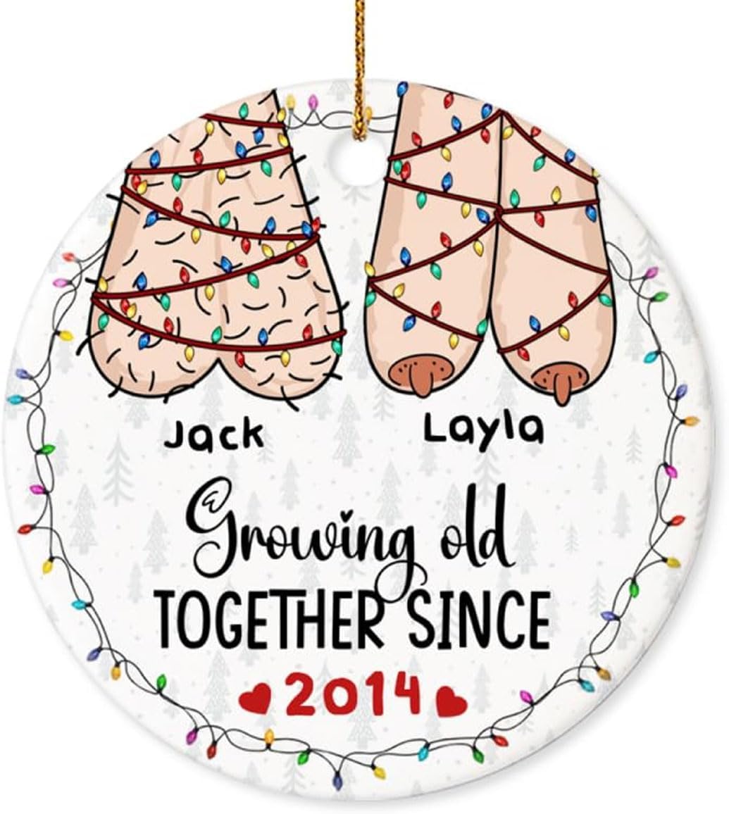 Christmas Funny Ornament Gifts for Couple, Funny Couple, Christmas for Husband, Wife Gifts, Growing Old Together Since, Ceramic Ornament Hanging Xmas Tree Decor