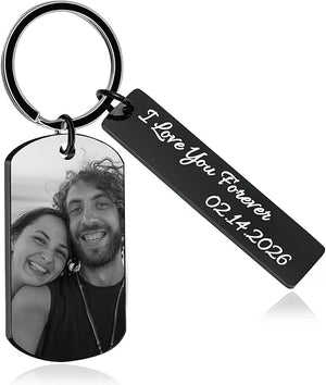 Personalized Picture Keychain - Customized Engraved Keychains with Photo Text, Personalized Gifts for Men Women Lovers