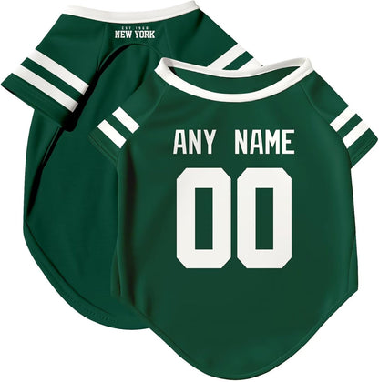 New York J Dog T-Shirt Jersey Style Pet Clothes Personalized Custom Name and Number Gifts