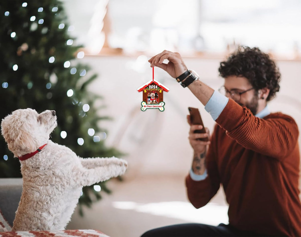 Acrylic Dog Picture Frame Ornaments Personalized Dog Photo Frame Christmas Ornaments for Dog Puppy Dog Lover Christmas Tree Decorations Gifts