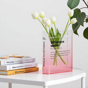 Clear Acrylic Book Vase for Flowers, Transparent Flower Vase for Home Decor, Simplicity Bookshelf Decor, Unique Stuff for Book Lovers, Difference Maker, Gift to Motivate