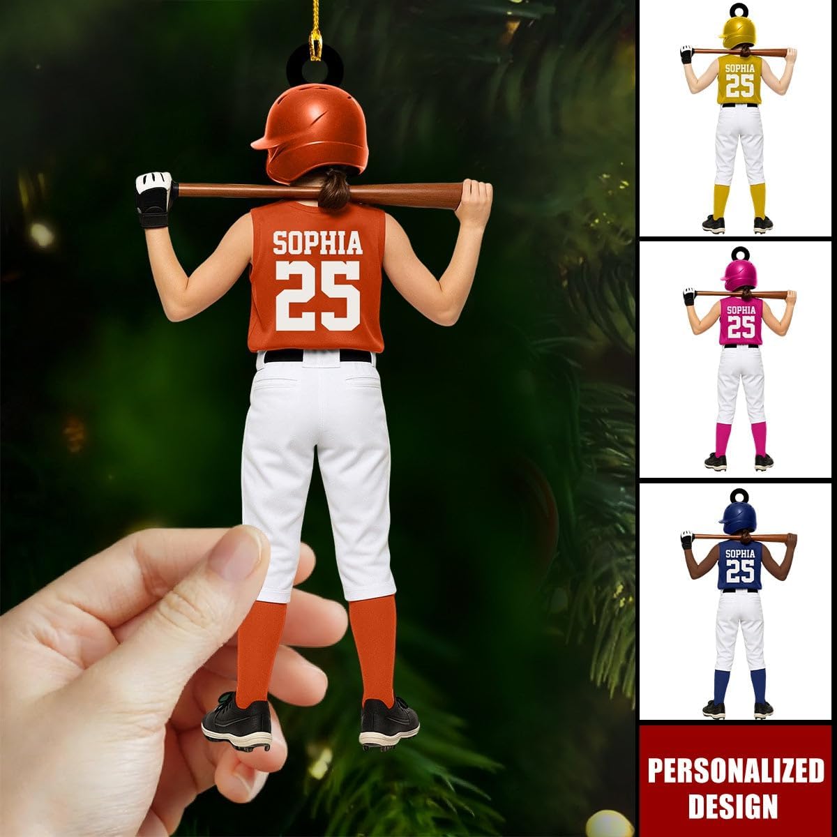Personalized Softball Ornament, Custom Name 2D Flat Girl Softball Christmas Ornament, Gift for Daughters, Wife