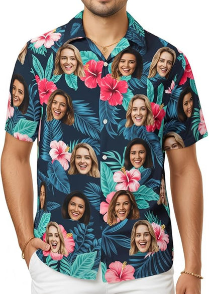 Custom Face Patriotic Short Sleeve Hawaiian Shirt, Personalized Photo Independence Day Hawaiian Shirt, Shirt for Men